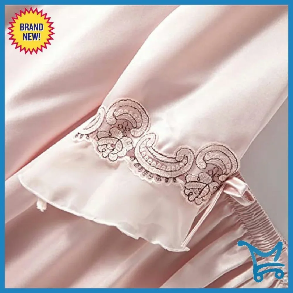 Women's Satin Pajama Set 3/4 Sleeve V-Neck Ruffle Sleepwear